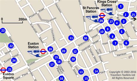 St Pancras, Euston & Kings Cross Stations London Hotel Street Map