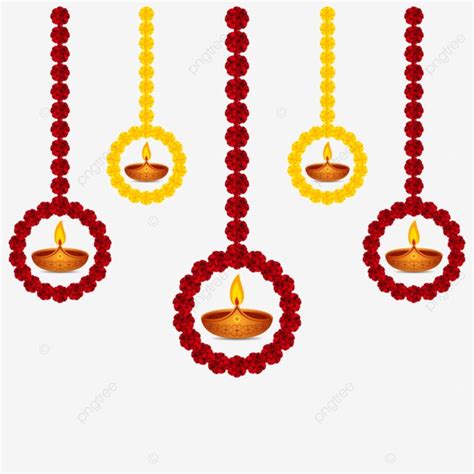 Happy Diwali Decorative Flowers Hanging With Diya Vector Design, Diwali ...