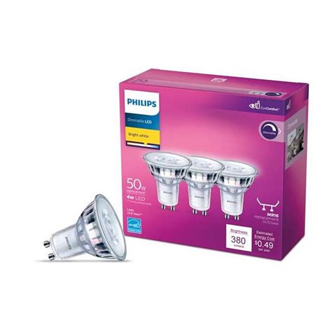 Philips 50W Halogen-Like Light Bulb - LED MR16 GU10 Base - Bright White 3000K, 3-Pack - Walmart.com