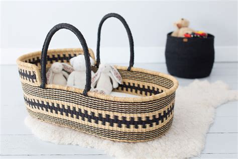 Black Patterned Hand Woven Moses Basket from Ghana