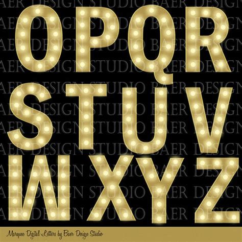 MARQUEE LETTERS:Digital Fonts, Gold Marquee Letters, Graduation Clipart, Broadway Lights ...