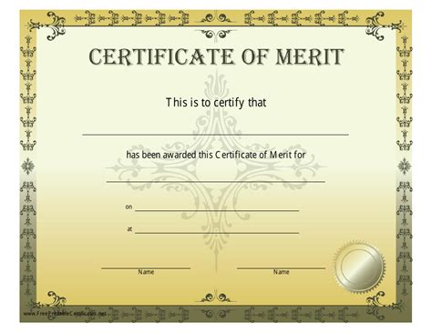 Certificate of Merit Template - Yellow Download Printable PDF ...