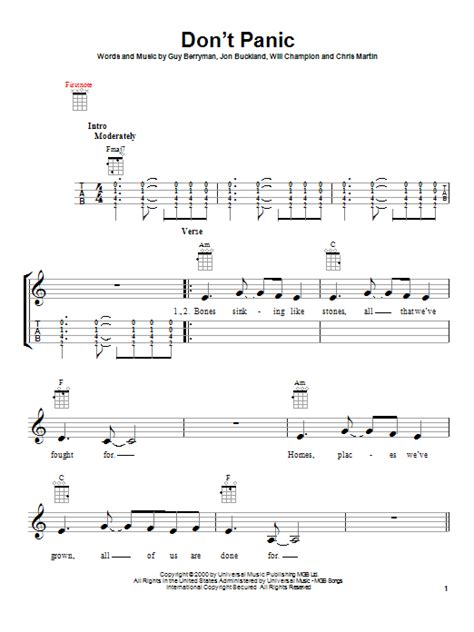 Don't Panic by Coldplay Sheet Music for Ukulele at Sheet Music Direct