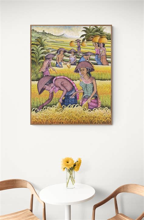 Rice Paddy Field Painting Farmer Art on Canvas Rice Harvest - Etsy