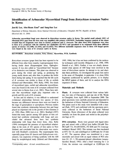 (PDF) Identification of Arbuscular Mycorrhizal Fungi from Botrychium ternatum Native in Korea