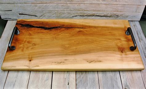 Wooden Serving Tray with Iron Handles - Maple - Maple Serving Board - Wood Serving Tray ...
