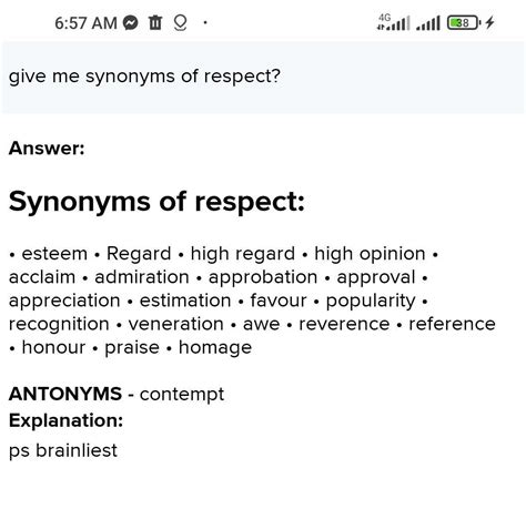 give me synonyms of respect? - Brainly.ph