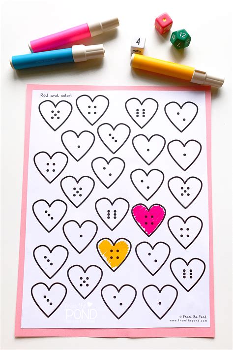 3 Ways to Use our Free Heart Roll and Color Worksheet | From the Pond