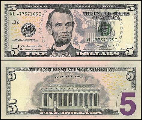 Printable Five Dollar Bill - Printable Vocabulary Flashcards