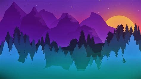 Sunset, digital art, mountains and forest HD wallpaper | Pxfuel