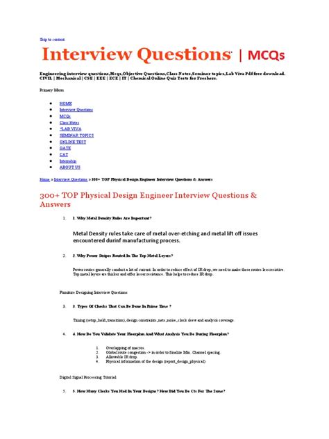 Physical Design Engineer Interview Questions & Answers | PDF ...