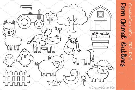 Farm Animal Outlines Vector EPS | Animal Illustrations ~ Creative Market