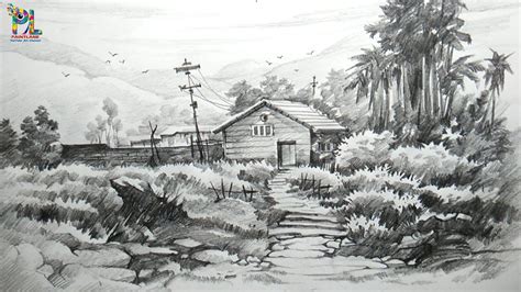 How to Draw and Shade A Landscape with Easy and Simple Pencil Strokes | ... | Landscape drawings ...