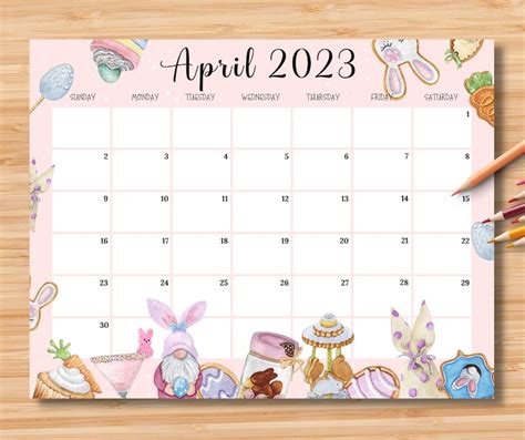 EDITABLE April 2023 Calendar Happy Easter Day With Cute Gnome - Etsy Denmark