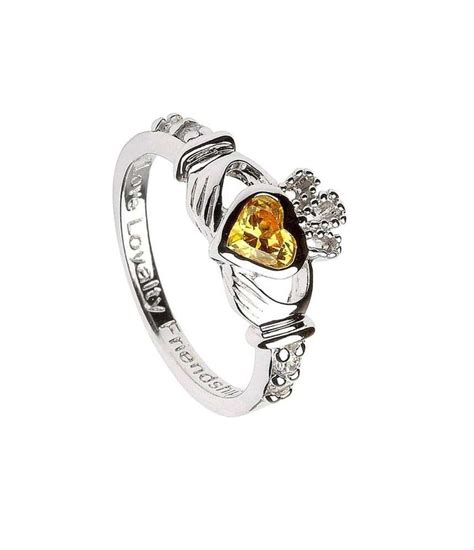 Silver November Claddagh Ring with Topaz | Celtic Rings Ltd