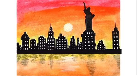 City sunset painting step by step / Acrylic painting with Marker Pen ...