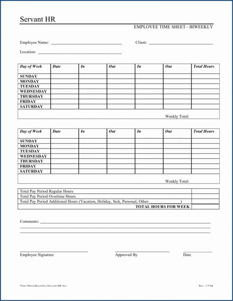 Printable Time Sheets Biweekly Pdf