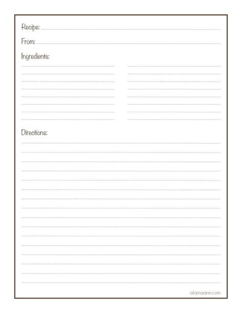 Printable Free Full Page Recipe Templates For Word - Free Templates ...