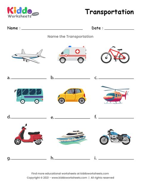 Free Printable Transportation Worksheet - kiddoworksheets