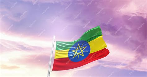 Premium Photo | Ethiopia national flag waving in the sky