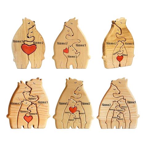 Wooden Bear Family Puzzle, Animal Family, 3animal Puzzle, Laser ...