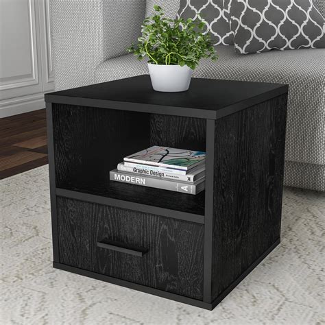 Lavish Home End Table Cube with Drawer, Black - Walmart.com
