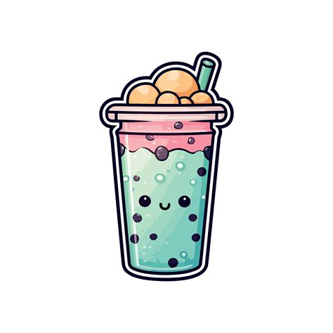 boba drink sticker cool colors kawaii clip art illustration ...