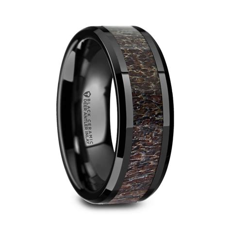 8 mm Black Ceramic Rings - Dark Antler Inlay "Charmont" | Tungsten ...