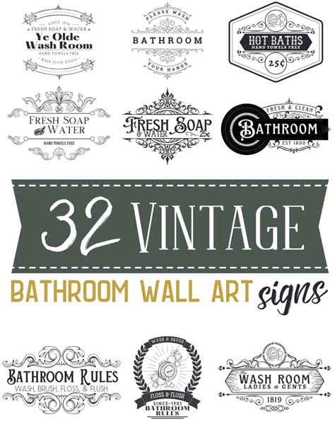 32 Vintage Bathroom Wall Art Free Printable Signs — Capturing Wonderland