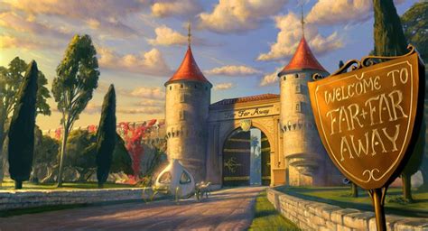 a painting of a castle with a sign that says welcome to fairy land away from it