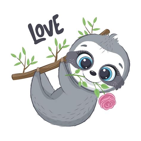 Premium Vector | Cute little sloth with flower. Happy Valentine's day ...