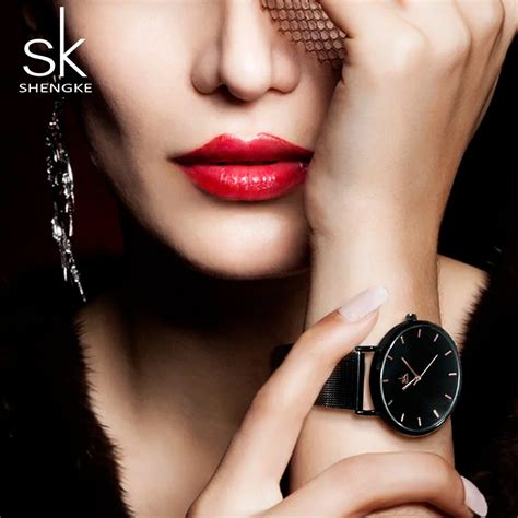 Shengke Fashion Black Women Watches 2017 High Quality Ultra thin Quartz ...