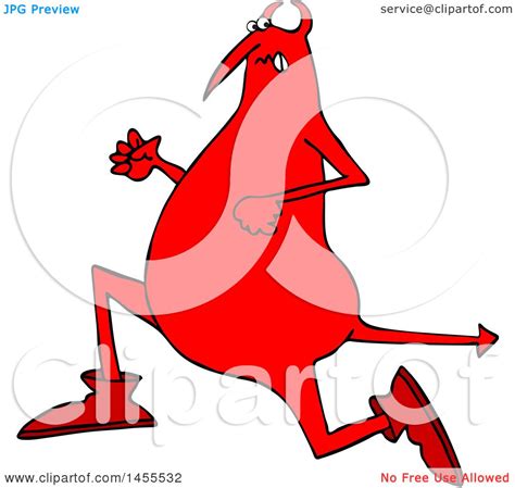 Clipart of a Cartoon Chubby Red Devil Running - Royalty Free Vector ...