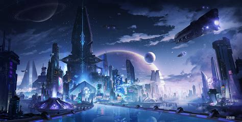 Jun Zhang Fantasy Art Digital Art Landscape Fantasy City Science Fiction Spaceship Futuristic ...