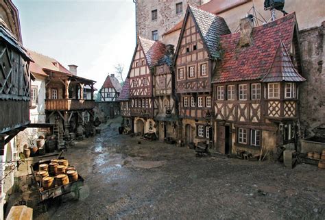 medieval street scene | Medieval, Fantasy landscape, Village