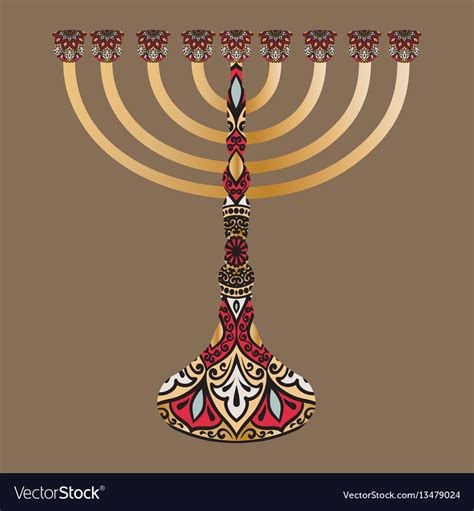 Drawing of a menorah with round floral lace Vector Image