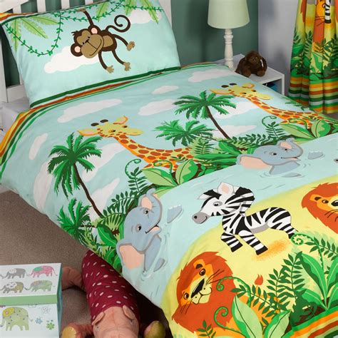 JUNGLE-TASTIC SINGLE DUVET COVER SET KIDS BEDDING LION ELEPHANT ZEBRA | eBay