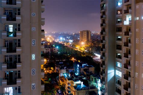 Night View of Modern Buildings in Noida Stock Photo - Image of long, evening: 77089232