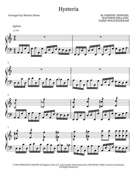 Hysteria (arr. M. Sloan) by Muse Sheet Music for Piano Solo at Sheet Music Direct