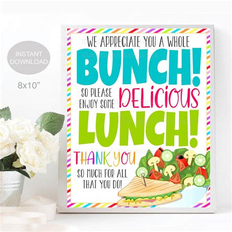 Lunch Thank You Sign We Appreciate You a Bunch Enjoy Lunch | Etsy