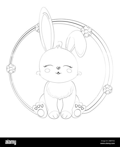 coloring book Cute grey baby rabbit, honey bunny sitting with closed ...