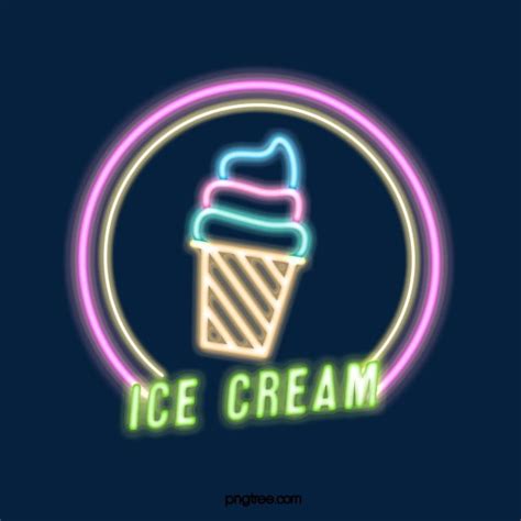 Neon Ice Cream White Transparent, Ice Cream Neon Sign Elements ...