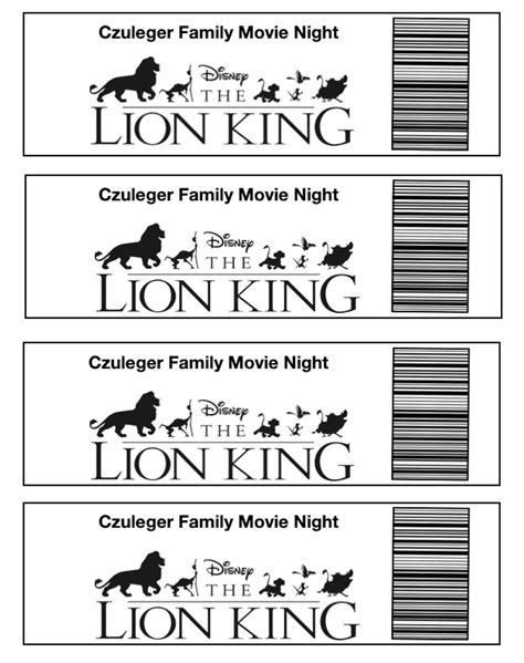 LION KING Movie Tickets PRINTABLE - Etsy