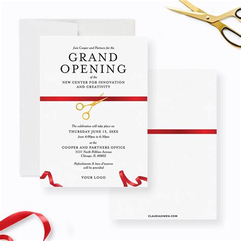 Grand Opening Ribbon Cutting Ceremony Launch Party Invitation, New Business Opening Night New ...