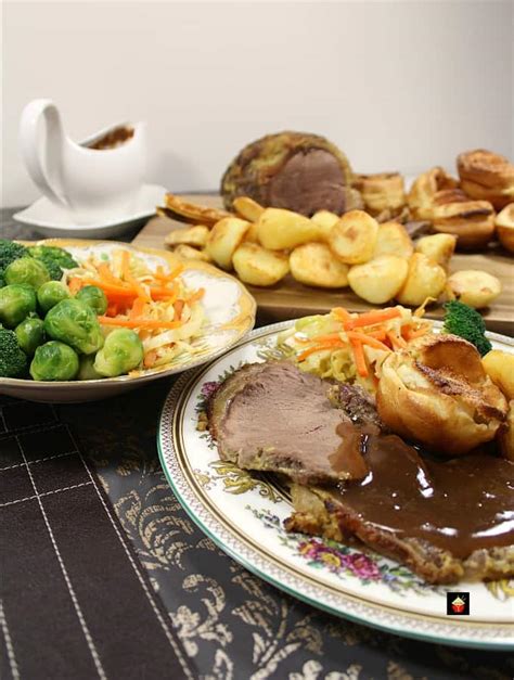 Roast Beef Dinner with cook times for rare, medium and well done.