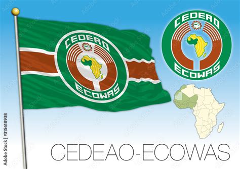 Economic Community of West African States, ECOWAS flag, coat of arms and map, vector ...