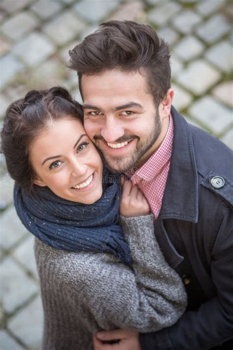 Happy Couple Hugging on the Street Stock Photo - Image of city ...