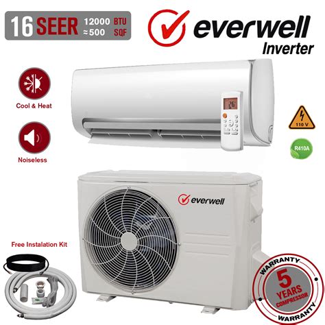Everwell 12000 Btu Inverter 16 Seer 110V Ductless Mini Split Air ...
