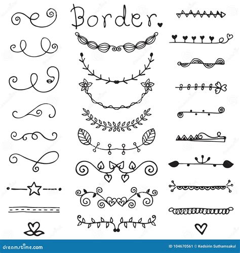 Cute of Doodle Border Vector Set in Black Line Stock Vector - Illustration of cute, empty: 104670561