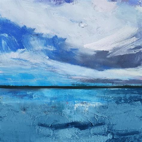 Large Original Sea Level Blue Oil Painting,Large Wall Art Light Blue Sky Oil Painting,Sky ...